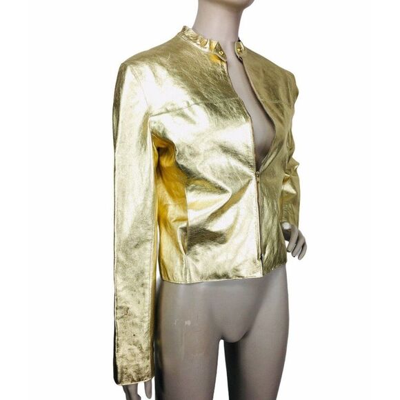 Vintage 1970's Metallic Gold Genuine Lambskin Leather Jacket Women's Size Small - Picture 2 of 9